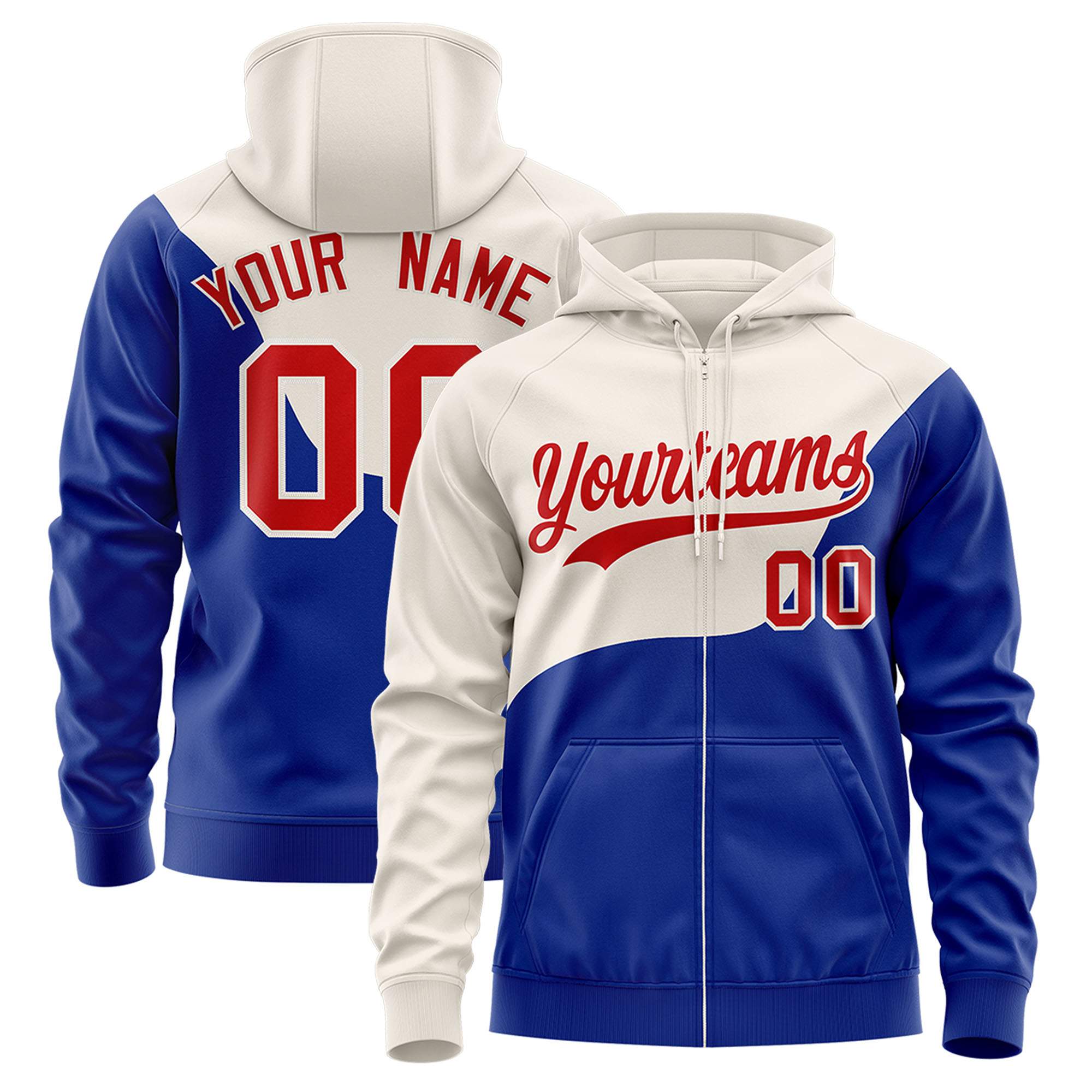 Custom Cream Royal Color Block Varsity Full-Zip Letterman Wave Jacket Hoodie