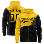 Custom Gold Black Color Block Varsity Full-Zip Letterman Wave Jacket Hoodie