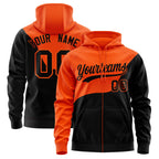 Custom Orange Black Color Block Varsity Full-Zip Letterman Wave Jacket Hoodie