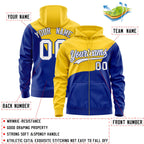 Custom Gold Royal Color Block Varsity Full-Zip Letterman Wave Jacket Hoodie