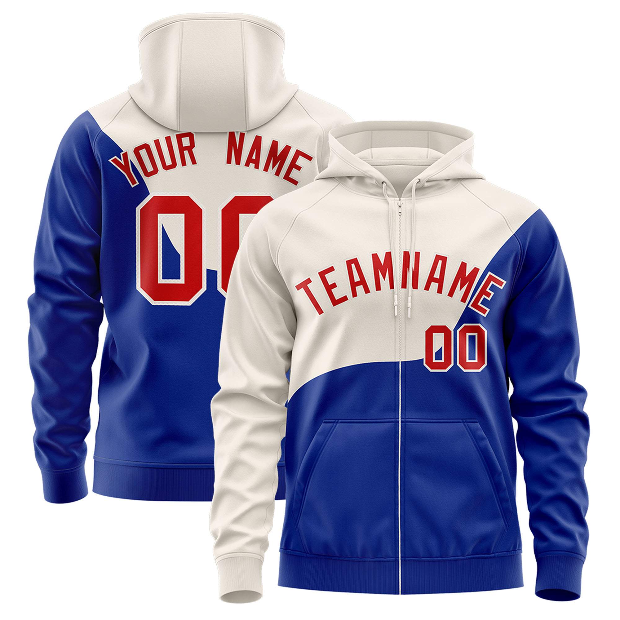 Custom Cream Royal Color Block Varsity Full-Zip Letterman Wave Jacket Hoodie