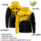 Custom Gold Black Color Block Varsity Full-Zip Letterman Wave Jacket Hoodie