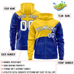 Custom Gold Royal Color Block Varsity Full-Zip Letterman Wave Jacket Hoodie