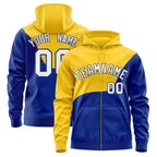 Custom Gold Royal Color Block Varsity Full-Zip Letterman Wave Jacket Hoodie
