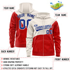 Custom Cream Red Color Block Varsity Full-Zip Letterman Wave Jacket Hoodie