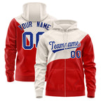 Custom Cream Red Color Block Varsity Full-Zip Letterman Wave Jacket Hoodie