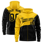 Custom Gold Black Color Block Varsity Full-Zip Letterman Wave Jacket Hoodie