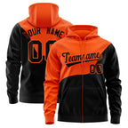 Custom Orange Black Color Block Varsity Full-Zip Letterman Wave Jacket Hoodie