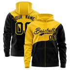 Custom Gold Black Color Block Varsity Full-Zip Letterman Wave Jacket Hoodie
