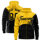 Custom Gold Black Color Block Varsity Full-Zip Letterman Wave Jacket Hoodie