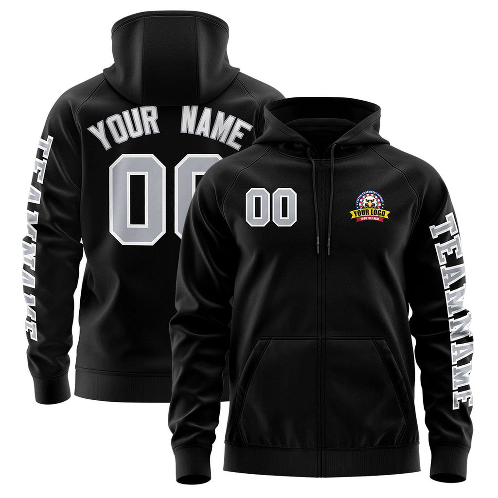 Custom Black Gray Varsity Full-Zip Letterman Classic Jacket Hoodie