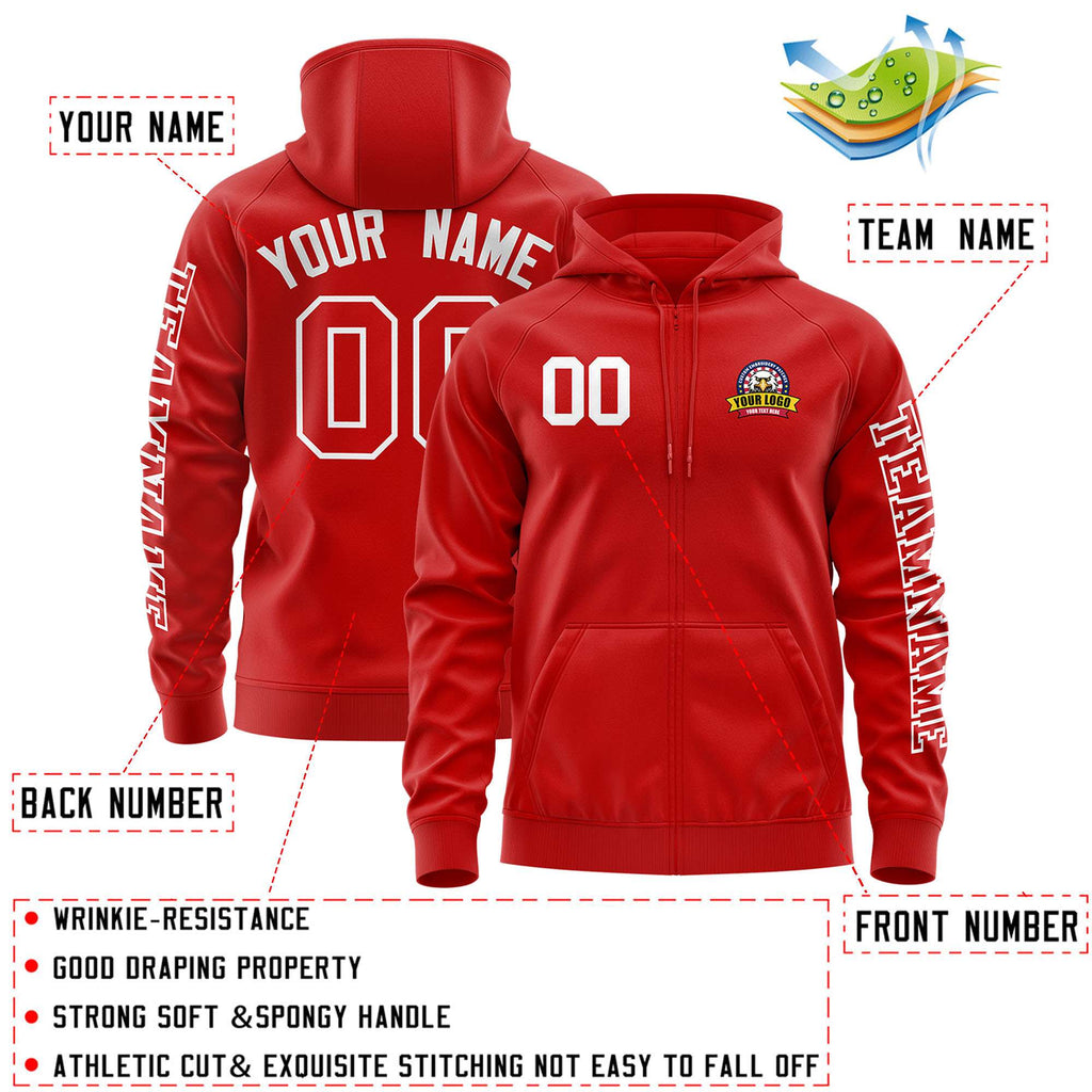 Custom Red White Varsity Full-Zip Letterman Classic Jacket Hoodie