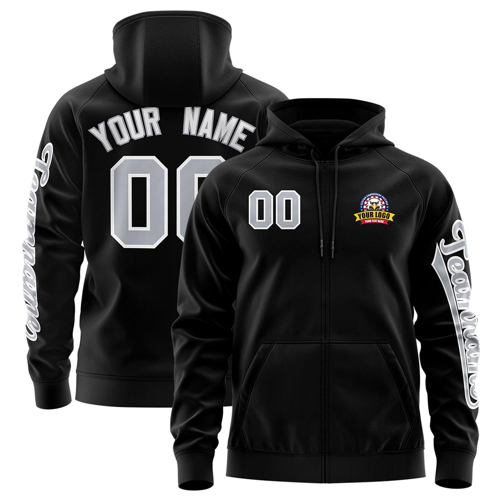 Custom Black Gray Varsity Full-Zip Letterman Classic Jacket Hoodie Main image