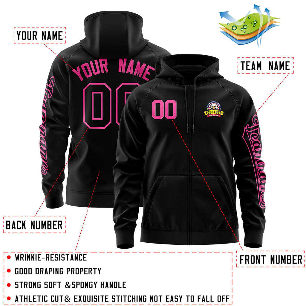 Custom Black Pink Varsity Full-Zip Letterman Classic Jacket Hoodie