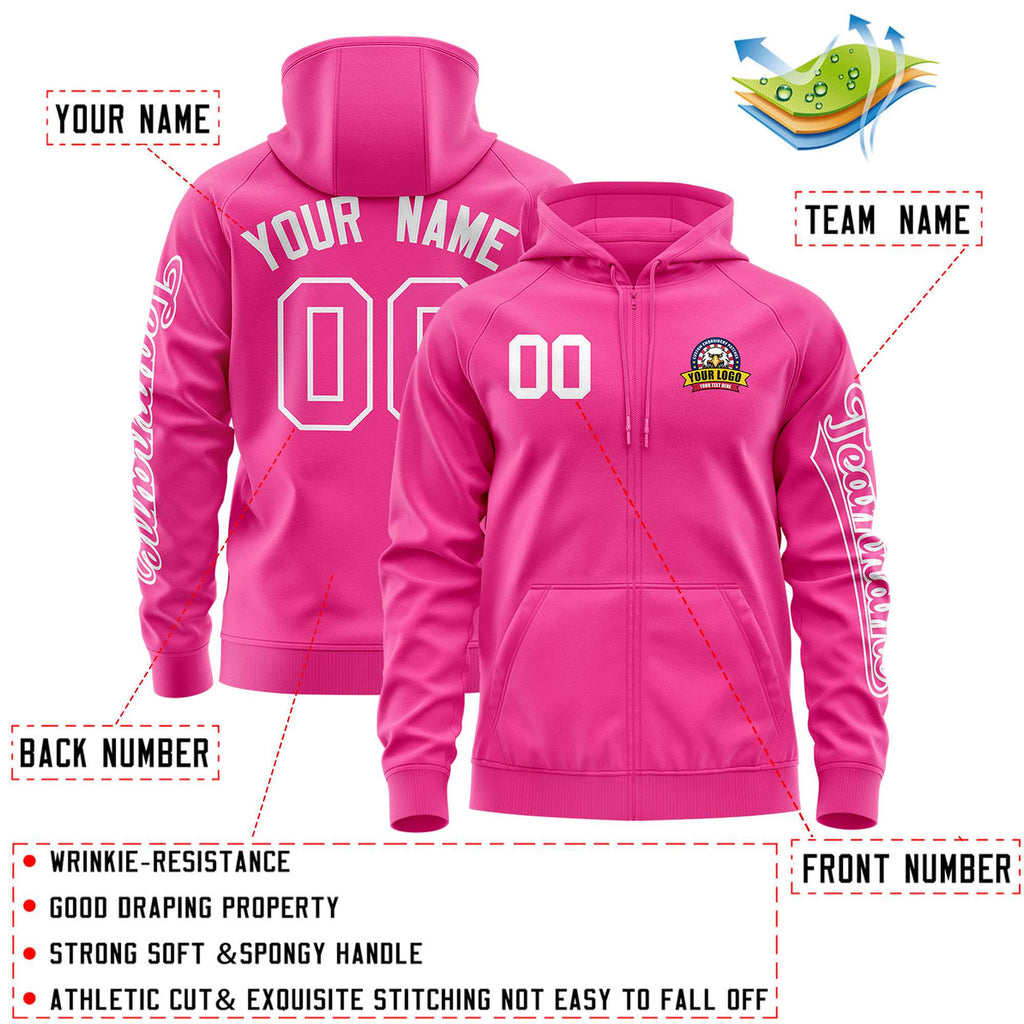 Custom Pink White Varsity Full-Zip Letterman Classic Jacket Hoodie