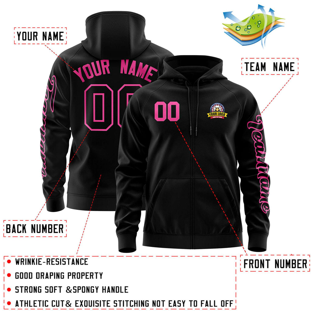 Custom Black Pink Varsity Full-Zip Letterman Classic Jacket Hoodie