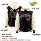 Custom Black Cream Raglan Sleeves Varsity Full-Snap Letterman Two Tone Jacket Hoodie