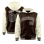 Custom Brown Cream Raglan Sleeves Varsity Full-Snap Letterman Two Tone Jacket Hoodie