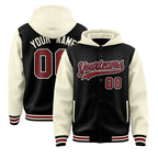 Custom Black Cream Raglan Sleeves Varsity Full-Snap Letterman Two Tone Jacket Hoodie