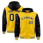 Custom Gold Black Raglan Sleeves Varsity Full-Snap Letterman Two Tone Jacket Hoodie