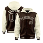 Custom Brown Cream Raglan Sleeves Varsity Full-Snap Letterman Two Tone Jacket Hoodie