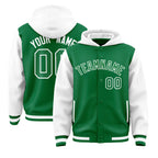 Custom Kelly Green White Raglan Sleeves Varsity Full-Snap Letterman Two Tone Jacket Hoodie