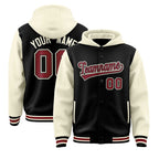 Custom Black Cream Raglan Sleeves Varsity Full-Snap Letterman Two Tone Jacket Hoodie