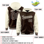Custom Brown Cream Raglan Sleeves Varsity Full-Snap Letterman Two Tone Jacket Hoodie