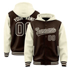 Custom Brown Cream Raglan Sleeves Varsity Full-Snap Letterman Two Tone Jacket Hoodie