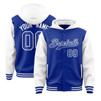 Custom Royal White Raglan Sleeves Varsity Full-Snap Letterman Two Tone Jacket Hoodie