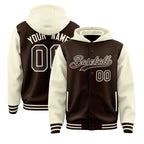 Custom Brown Cream Raglan Sleeves Varsity Full-Snap Letterman Two Tone Jacket Hoodie
