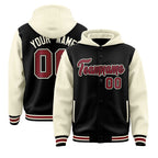 Custom Black Cream Raglan Sleeves Varsity Full-Snap Letterman Two Tone Jacket Hoodie
