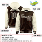 Custom Brown Cream Raglan Sleeves Varsity Full-Snap Letterman Two Tone Jacket Hoodie