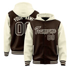 Custom Brown Cream Raglan Sleeves Varsity Full-Snap Letterman Two Tone Jacket Hoodie