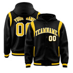 Custom Black Gold Varsity Full-Snap Letterman Shoulder Color Block Jacket Hoodie