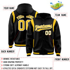 Custom Black Gold Varsity Full-Snap Letterman Shoulder Color Block Jacket Hoodie