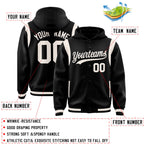 Custom Black Cream Varsity Full-Snap Letterman Shoulder Color Block Jacket Hoodie