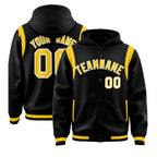Custom Black Gold Varsity Full-Snap Letterman Shoulder Color Block Jacket Hoodie