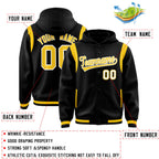 Custom Black Gold Varsity Full-Snap Letterman Shoulder Color Block Jacket Hoodie
