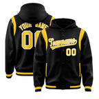 Custom Black Gold Varsity Full-Snap Letterman Shoulder Color Block Jacket Hoodie
