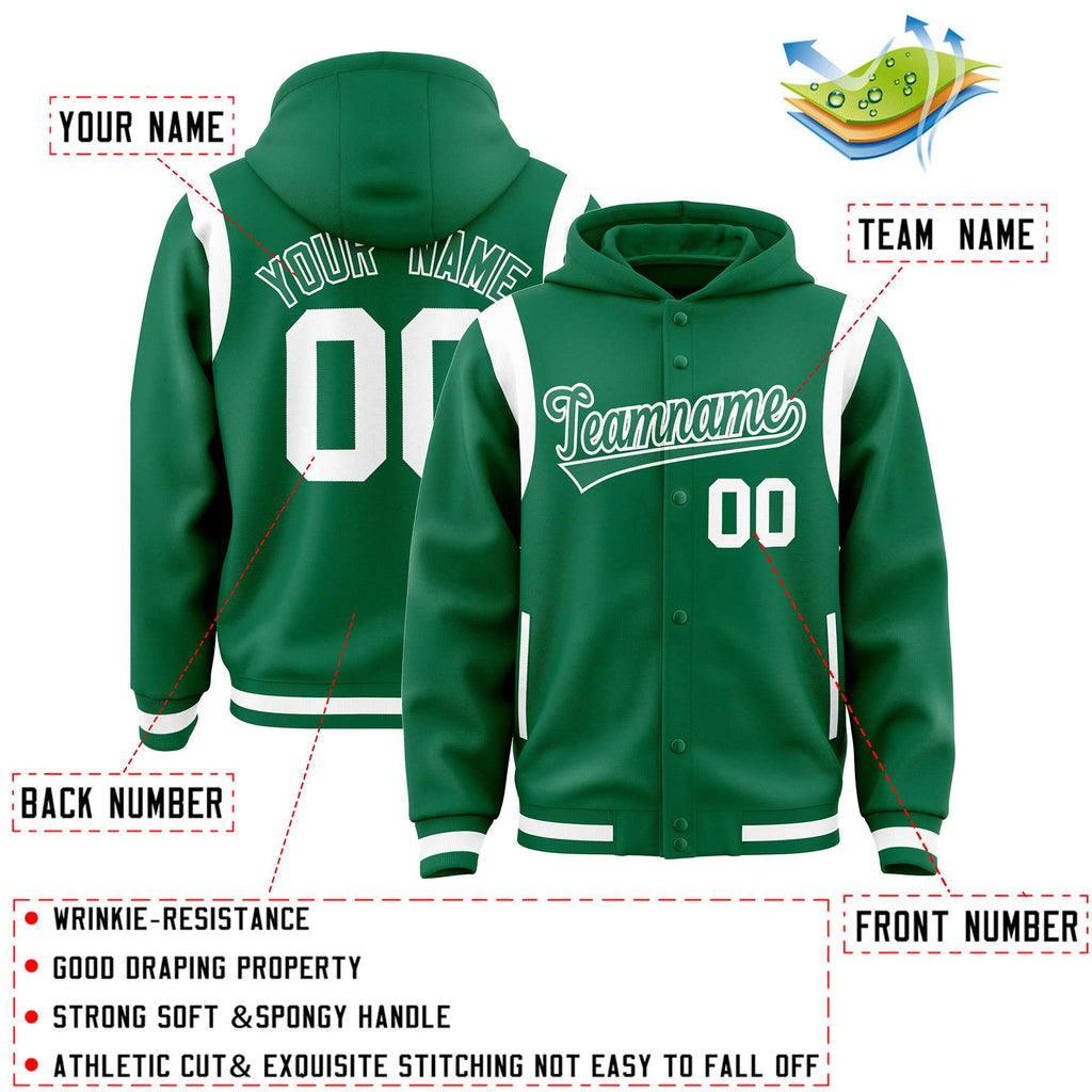 Custom Kelly Green Kelly Green Varsity Full-Snap Letterman Shoulder Color Block Jacket Hoodie