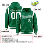 Custom Kelly Green Kelly Green Varsity Full-Snap Letterman Shoulder Color Block Jacket Hoodie