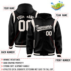 Custom Black Cream Varsity Full-Snap Letterman Shoulder Color Block Jacket Hoodie