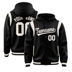 Custom Black Cream Varsity Full-Snap Letterman Shoulder Color Block Jacket Hoodie