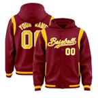 Custom Crimson Gold Varsity Full-Snap Letterman Shoulder Color Block Jacket Hoodie