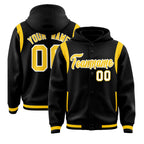 Custom Black Gold Varsity Full-Snap Letterman Shoulder Color Block Jacket Hoodie