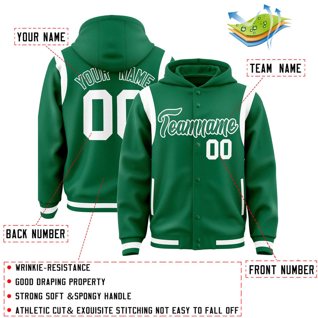 Custom Kelly Green Kelly Green Varsity Full-Snap Letterman Shoulder Color Block Jacket Hoodie