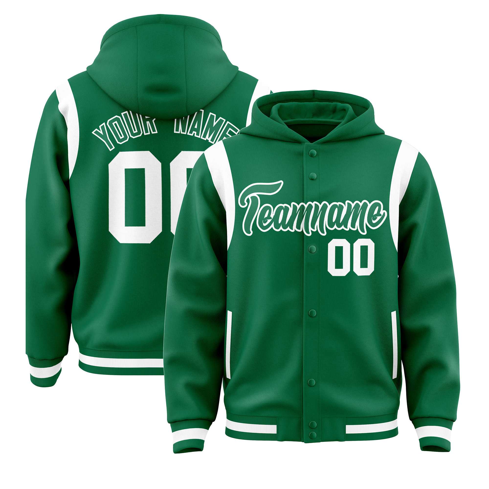 Custom Kelly Green Kelly Green Varsity Full-Snap Letterman Shoulder Color Block Jacket Hoodie