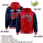 Custom Red Navy Raglan Sleeves Varsity Full-Snap Letterman Two Tone Jacket Hoodie