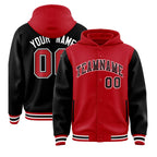 Custom Red Black Raglan Sleeves Varsity Full-Snap Letterman Two Tone Jacket Hoodie